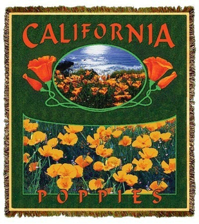 California Poppies floral woven throw blanket