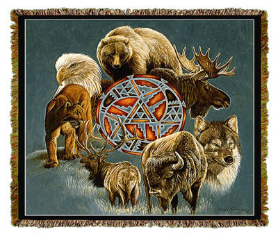 Native American Animal Spirit Circle Coverlet