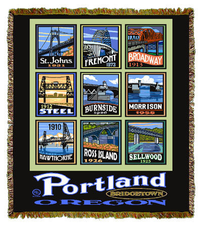 Bridges of Portland by Paul A. Lanquist Coverlet
