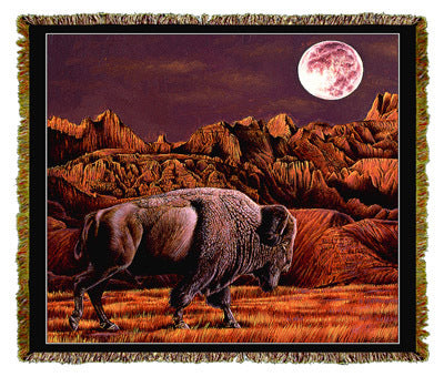 Native American Buffalo Moon Rising Coverlet