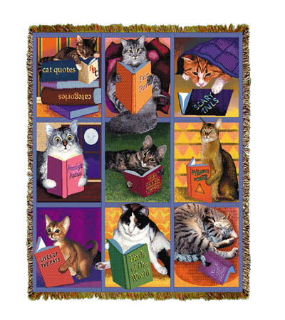 Cats With Books Throw Blanket